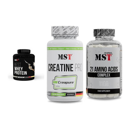 MST Marken-Trio: Best Whey + Creatine Pro + 21 Amino Acids – alle enthaltenen Artikel