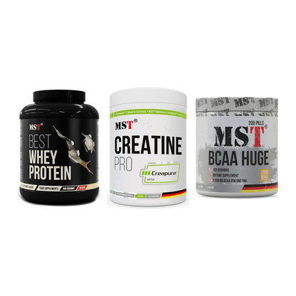 MST Marken-Trio: Best Whey + Creatin Pro + BCAA Huge 200 – alle enthaltenen Artikel