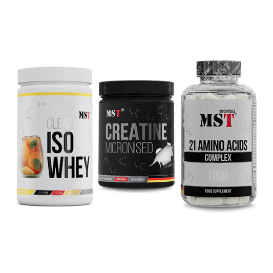 MST Marken-Trio: Iso Clear + Creatin Monohydrate + 21 Amino Acids – alle enthaltenen Artikel