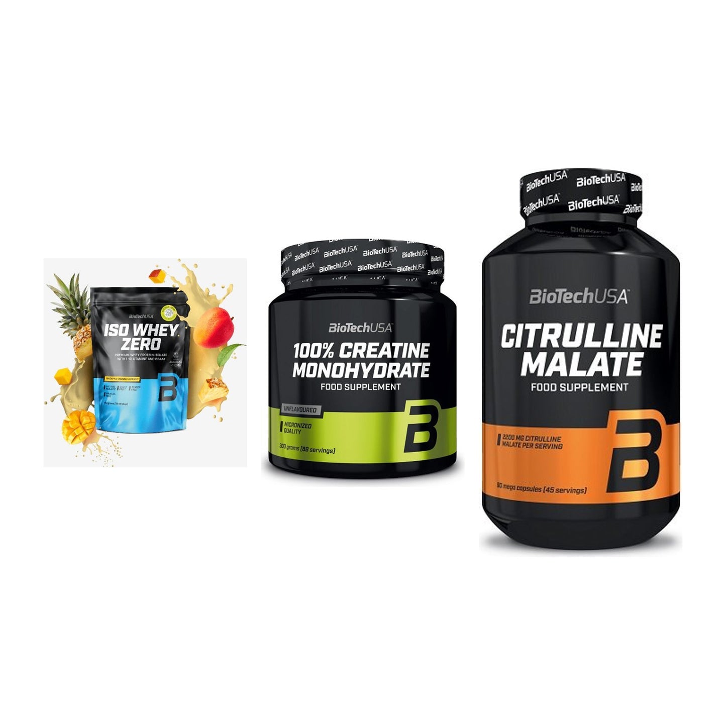 BioTech USA Marken-Trio: Iso Whey Zero + Creatine + Citrulline – alle enthaltenen Artikel