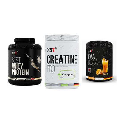 MST Marken-Trio: Best Whey Protein + Creatin Pro CREAPURE + EAA & BCAA – alle enthaltenen Artikel
