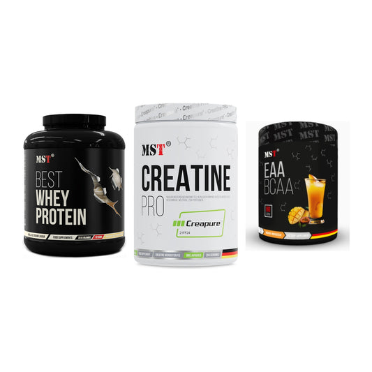 MST Marken-Trio: Best Whey Protein + Creatin Pro CREAPURE + EAA & BCAA – alle enthaltenen Artikel