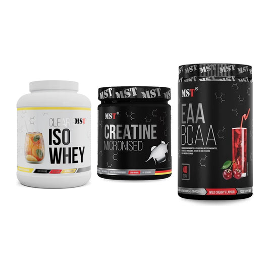 MST Marken-Trio: Iso Clear + Creatin Monohydrate + EAA & BCAA – alle enthaltenen Artikel