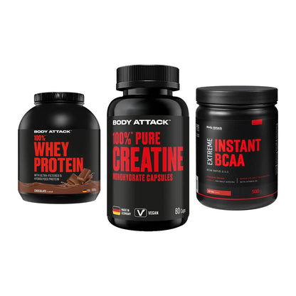 Body Attack Marken-Trio: Attack 100% Whey Protein 2000g + 2 weitere – alle enthaltenen Artikel