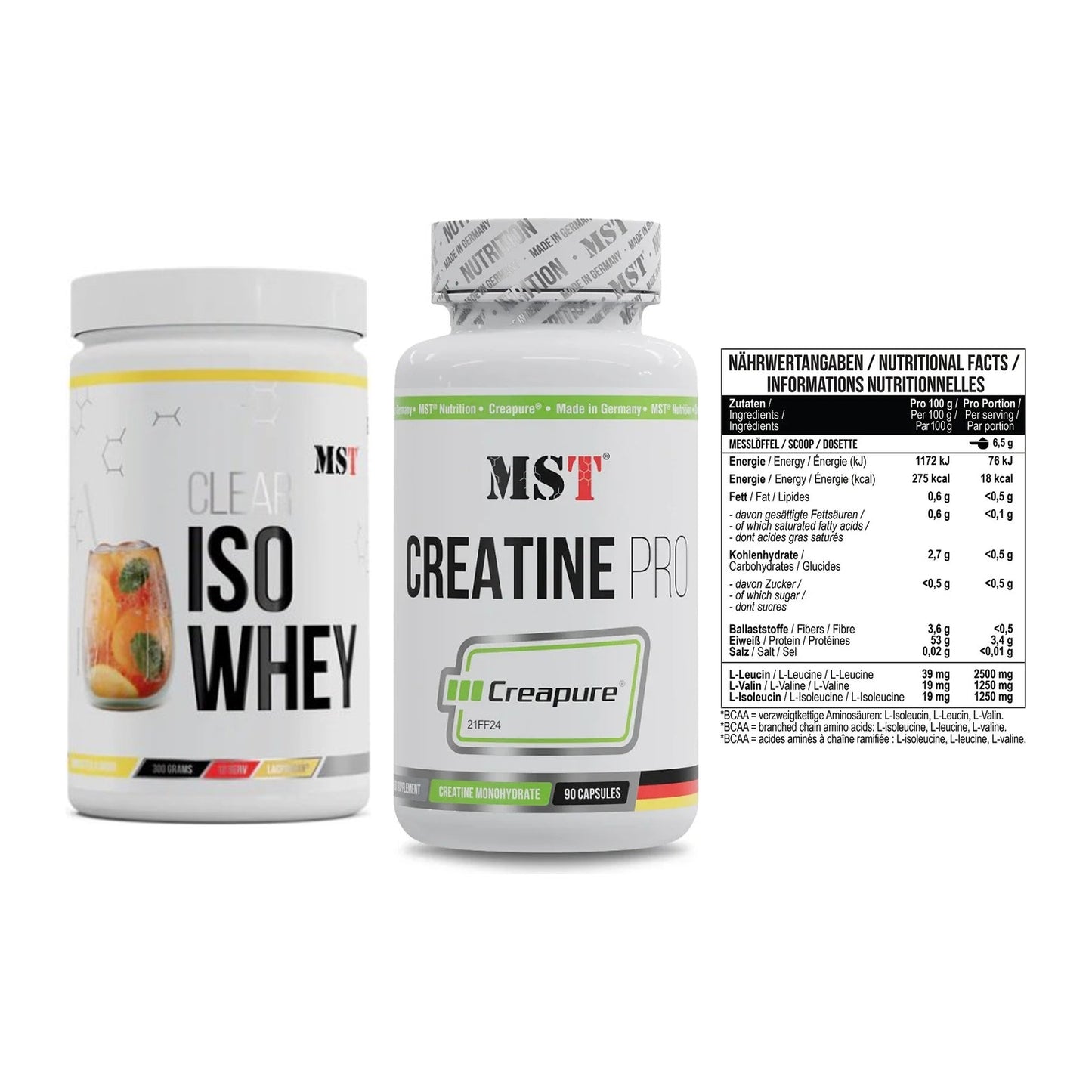 MST Marken-Trio: Iso Clear + Creatine Pro CREAPURE + BCAA Zero – alle enthaltenen Artikel