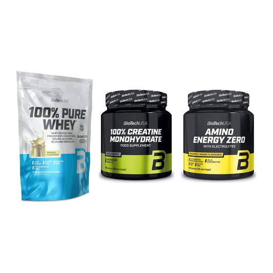 BioTech USA Marken-Trio: 100% Pure + Creatine + Amino Energy – alle enthaltenen Artikel