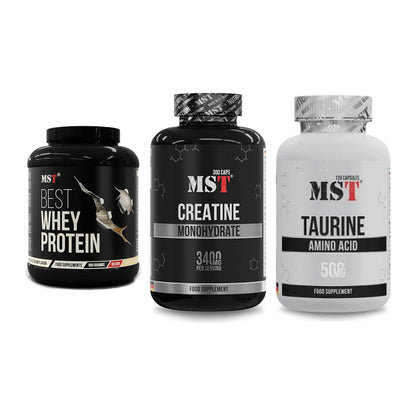 MST Marken-Trio: Best Whey Protein + Creatine Monohydrate + Taurine – alle enthaltenen Artikel