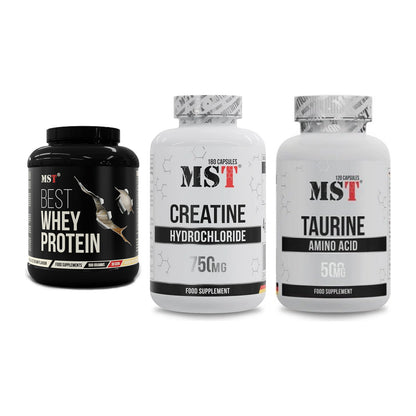 MST Marken-Trio: Best Whey Protein + Creatine HCL + Taurine – alle enthaltenen Artikel