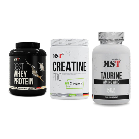 MST Marken-Trio: Best Whey Protein + Creatin Pro CREAPURE + Taurine – alle enthaltenen Artikel