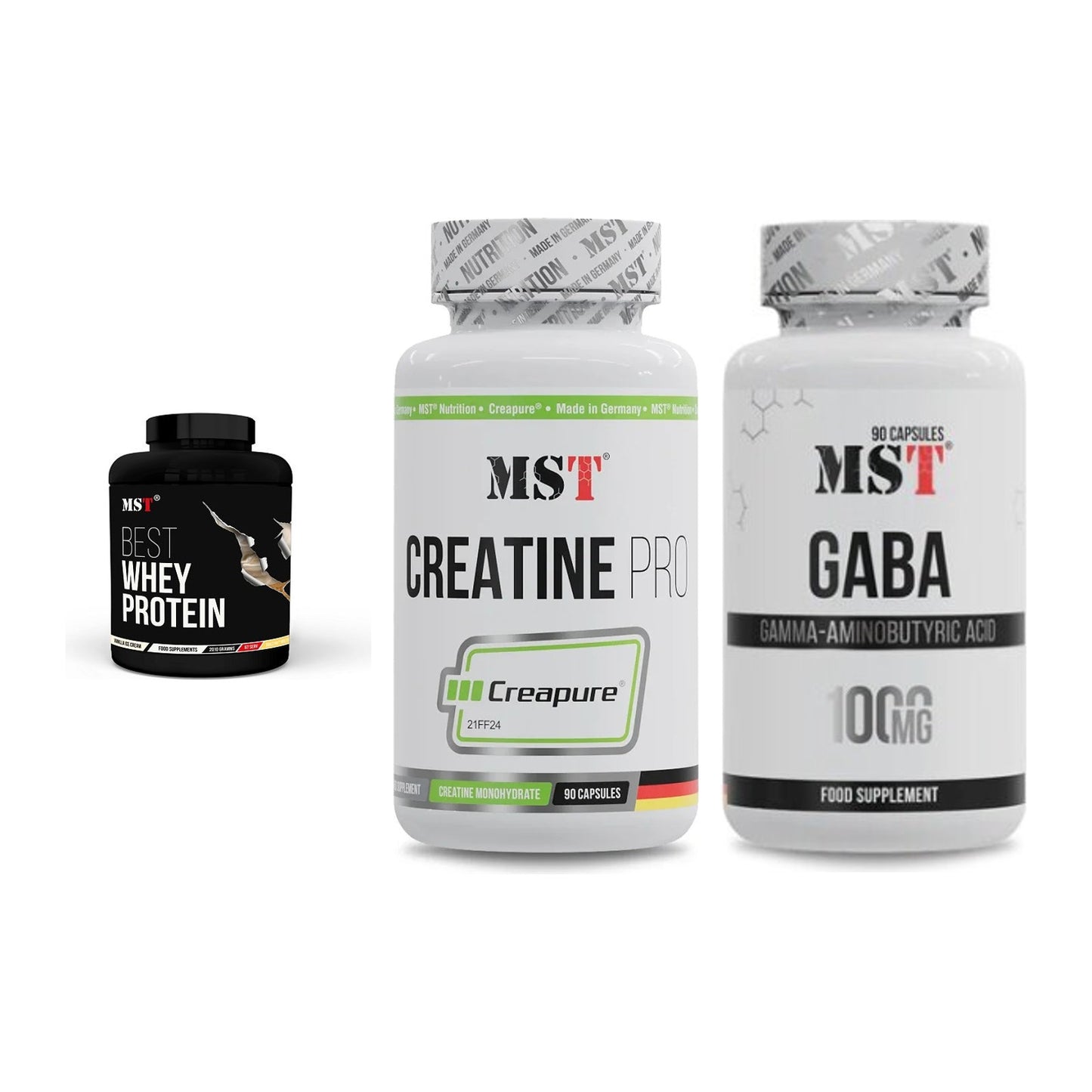 MST Marken-Trio: Best Whey + Creatine Pro + GABA 1000mg – alle enthaltenen Artikel