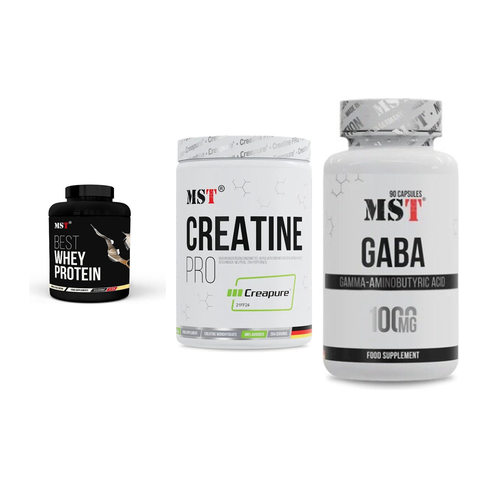 MST Marken-Trio: Best Whey + Creatin Pro + GABA 1000mg – alle enthaltenen Artikel