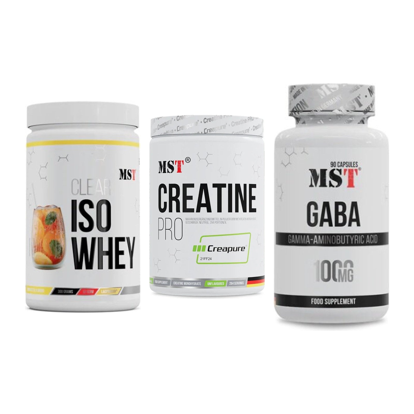 MST Marken-Trio: Iso Clear + Creatin Pro CREAPURE + GABA 1000mg – alle enthaltenen Artikel