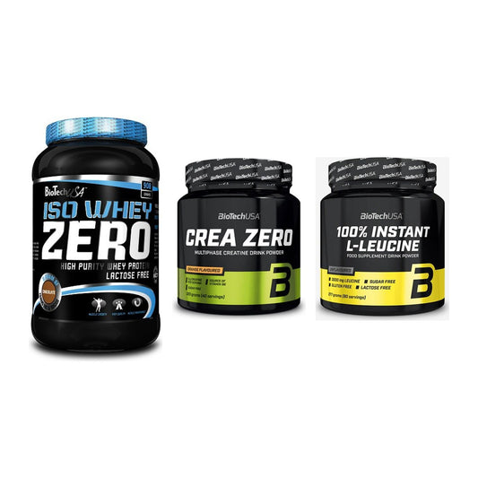 BioTech USA Marken-Trio: Iso Whey Zero + Crea Zero + 100% Instant – alle enthaltenen Artikel