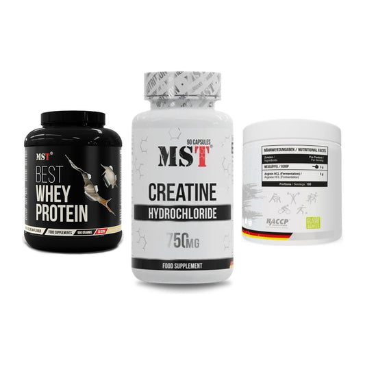 MST Marken-Trio: Best Whey Protein + Creatin HCL + Arginine HCL – alle enthaltenen Artikel