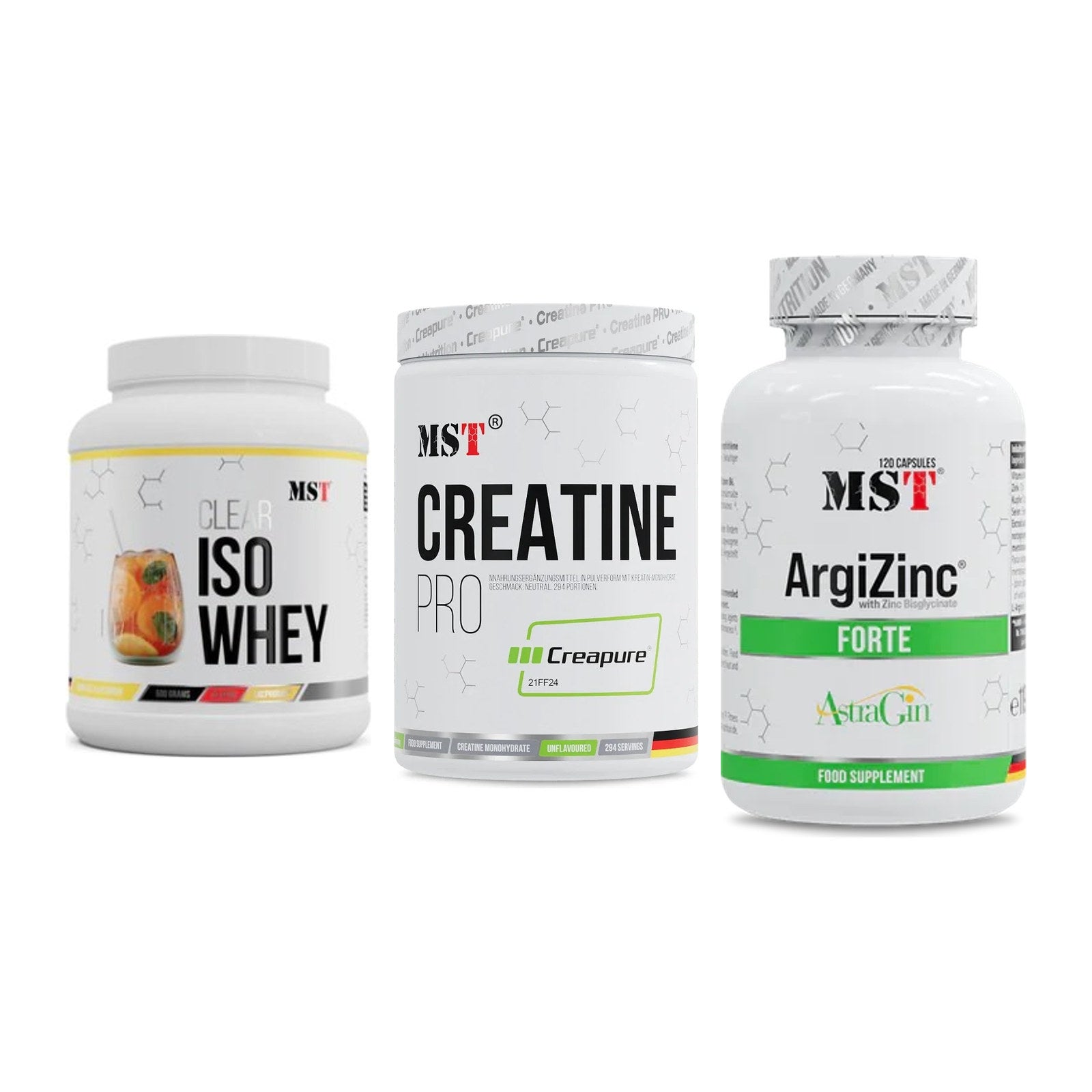MST Marken-Trio: Iso Clear + Creatin Pro CREAPURE + ArgiZinc Forte – alle enthaltenen Artikel