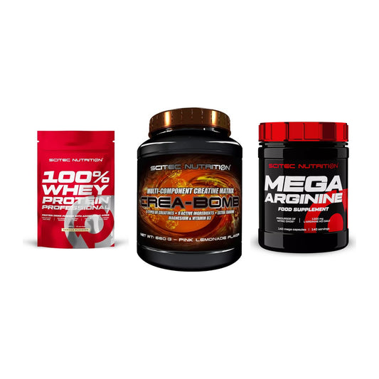 Scitec Nutrition Marken-Trio: 100% Whey + Crea-Bomb + 1 weitere – alle enthaltenen Artikel
