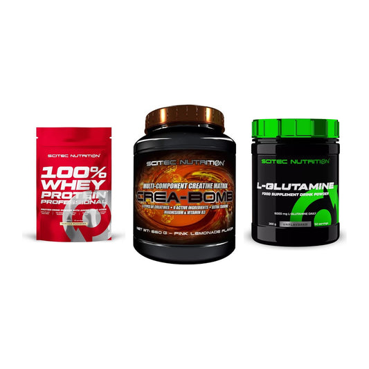 Scitec Nutrition Marken-Trio: 100% Whey + Crea-Bomb + 1 weitere – alle enthaltenen Artikel