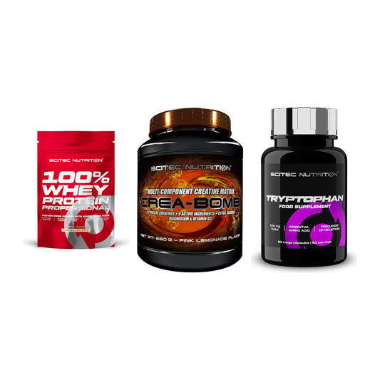 Scitec Nutrition Marken-Trio: 100% Whey + Crea-Bomb + 1 weitere – alle enthaltenen Artikel