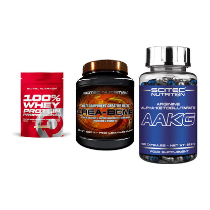 Scitec Nutrition Marken-Trio: 100% Whey + Crea-Bomb + 1 weitere – alle enthaltenen Artikel
