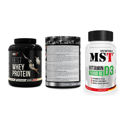 MST Marken-Trio: Best Whey + Creatin Monohyd + Vitamin D3 – alle enthaltenen Artikel