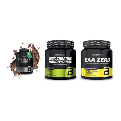 BioTech USA Marken-Trio: Iso Whey Zero + Creatine + EAA Zero – alle enthaltenen Artikel