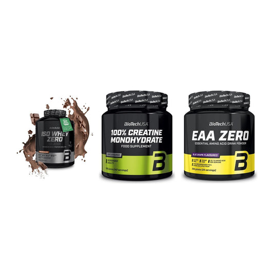 BioTech USA Marken-Trio: Iso Whey Zero + Creatine + EAA Zero – alle enthaltenen Artikel