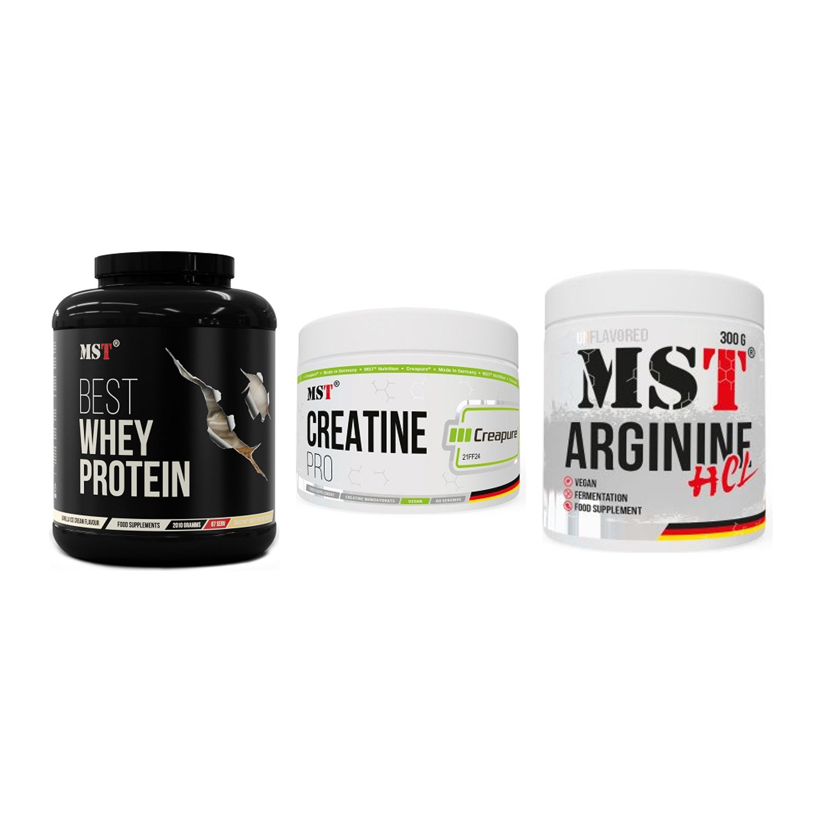 MST Marken-Trio: Best Whey + Creatin Pro + Arginine HCL – alle enthaltenen Artikel