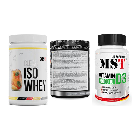 MST Marken-Trio: Iso Clear + Creatin Monohyd + Vitamin D3 – alle enthaltenen Artikel
