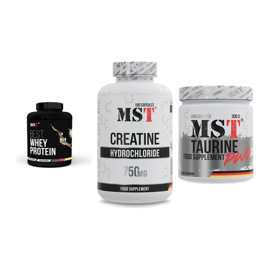 MST Marken-Trio: Best Whey Protein + Creatine HCL + Taurine – alle enthaltenen Artikel