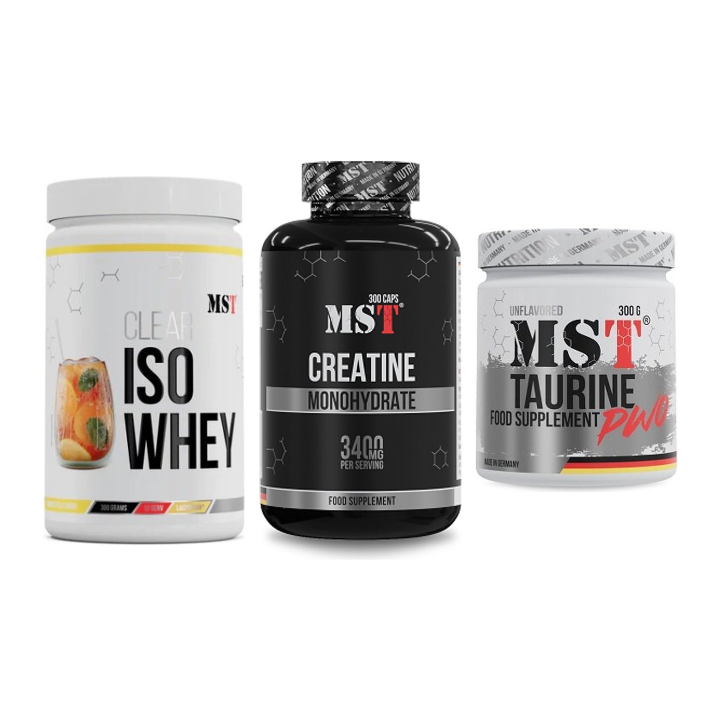 MST Marken-Trio: Iso Clear + Creatine Monohydrate + Taurine – alle enthaltenen Artikel