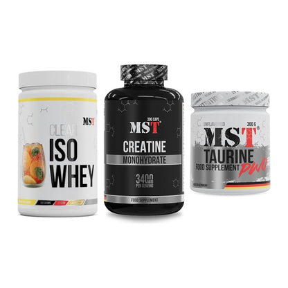 MST Marken-Trio: Iso Clear + Creatine Monohydrate + Taurine – alle enthaltenen Artikel