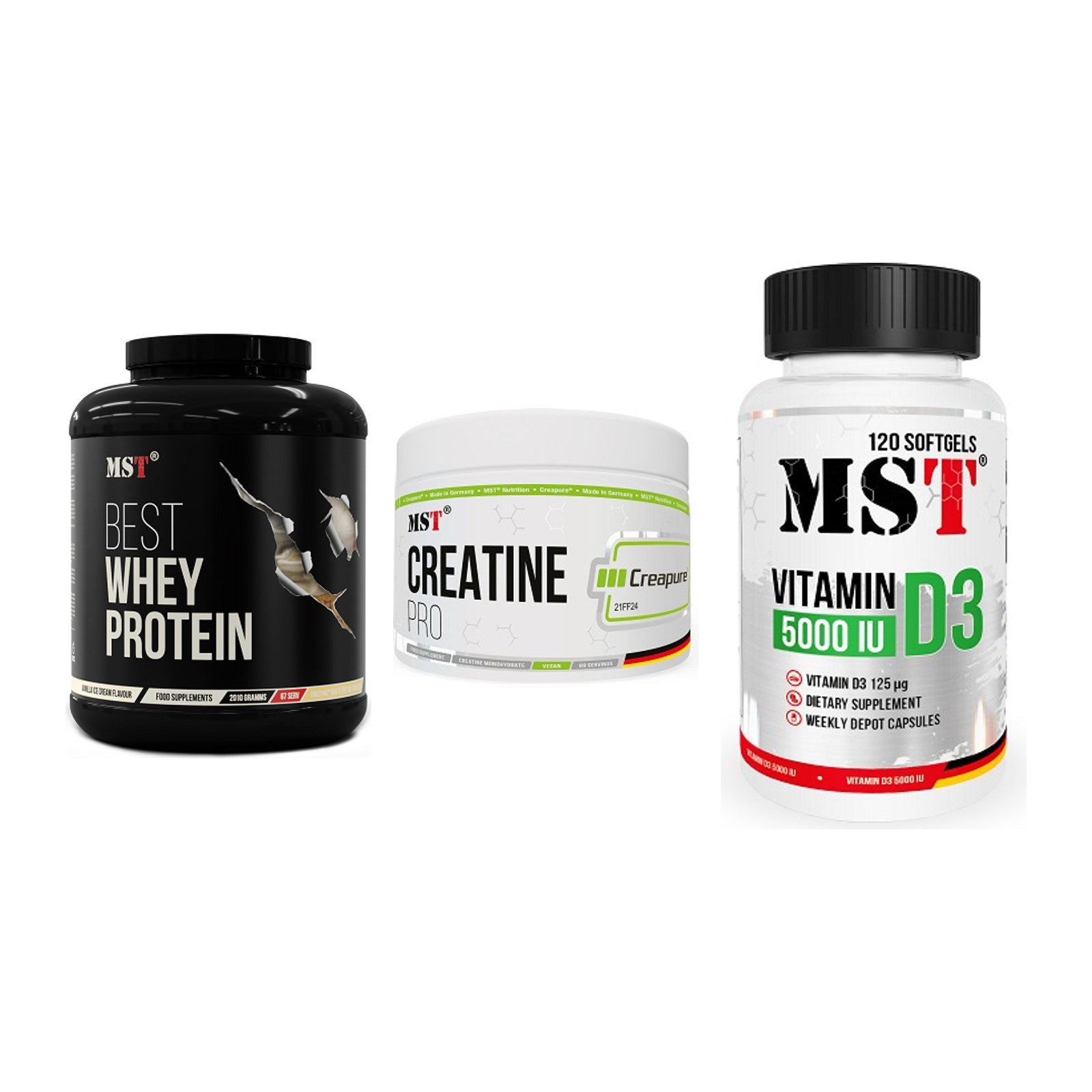 MST Marken-Trio: Best Whey + Creatin Pro + Vitamin D3 – alle enthaltenen Artikel
