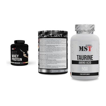 MST Marken-Trio: Best Whey Protein + Creatin Monohydrate + Taurine – alle enthaltenen Artikel