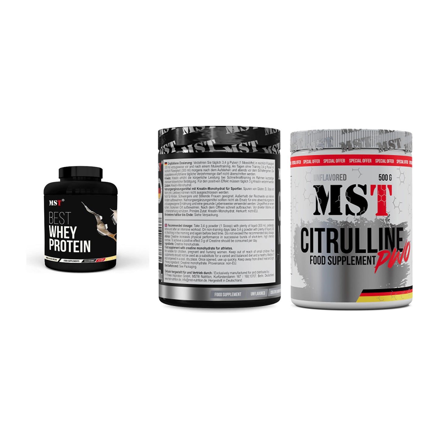 MST Marken-Trio: Best Whey + Creatin Monohyd + Citrulline – alle enthaltenen Artikel