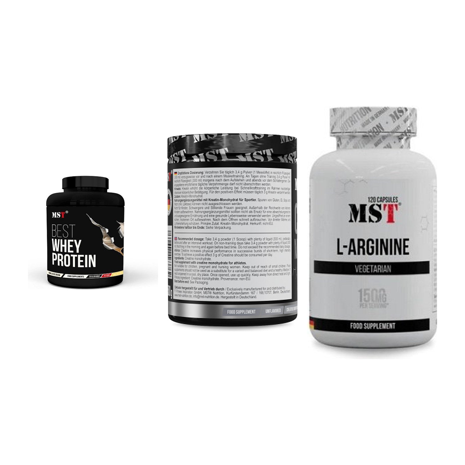 MST Marken-Trio: Best Whey + Creatin Monohyd + L-Arginine 120 – alle enthaltenen Artikel