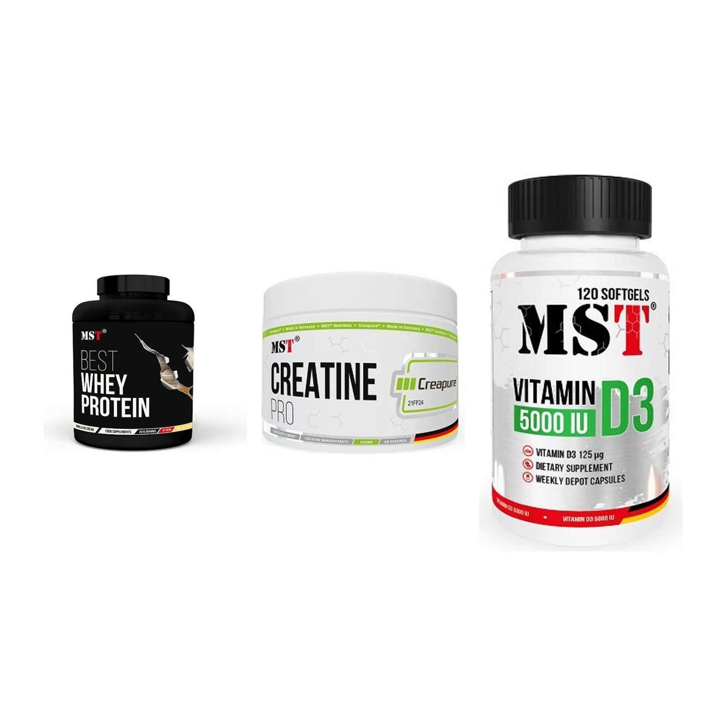 MST Marken-Trio: Best Whey + Creatin Pro + Vitamin D3 – alle enthaltenen Artikel