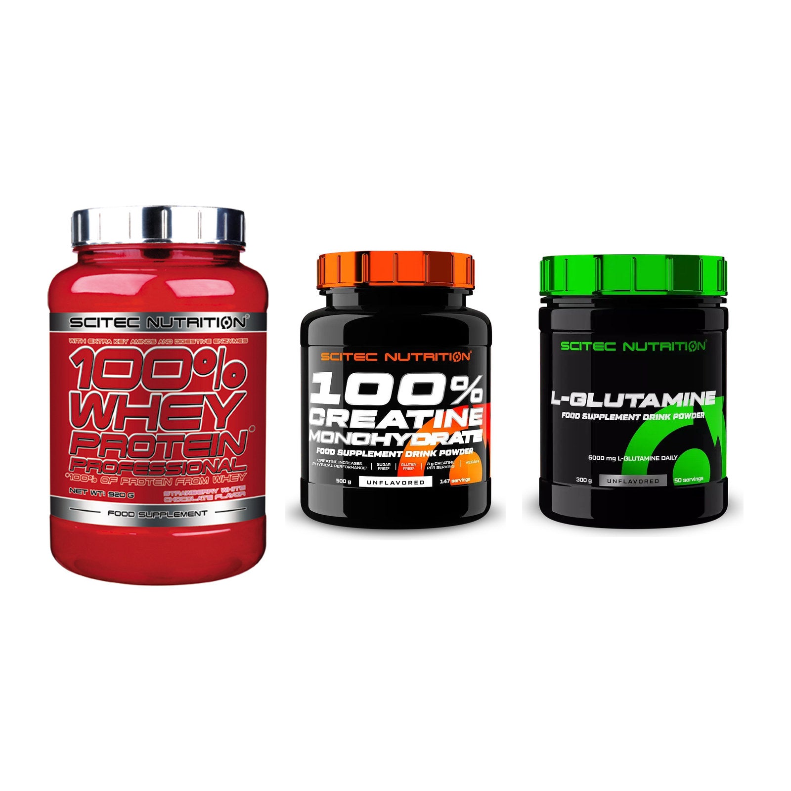 Scitec Nutrition Marken-Trio: 100% Whey + Creatine + 1 weitere – alle enthaltenen Artikel
