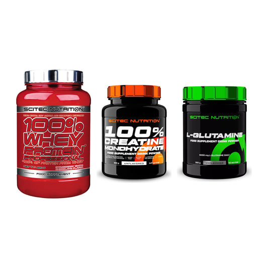 Scitec Nutrition Marken-Trio: 100% Whey + Creatine + 1 weitere – alle enthaltenen Artikel