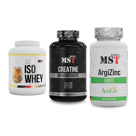 MST Marken-Trio: Iso Clear 900g + Creatine + ArgiZinc Forte – alle enthaltenen Artikel