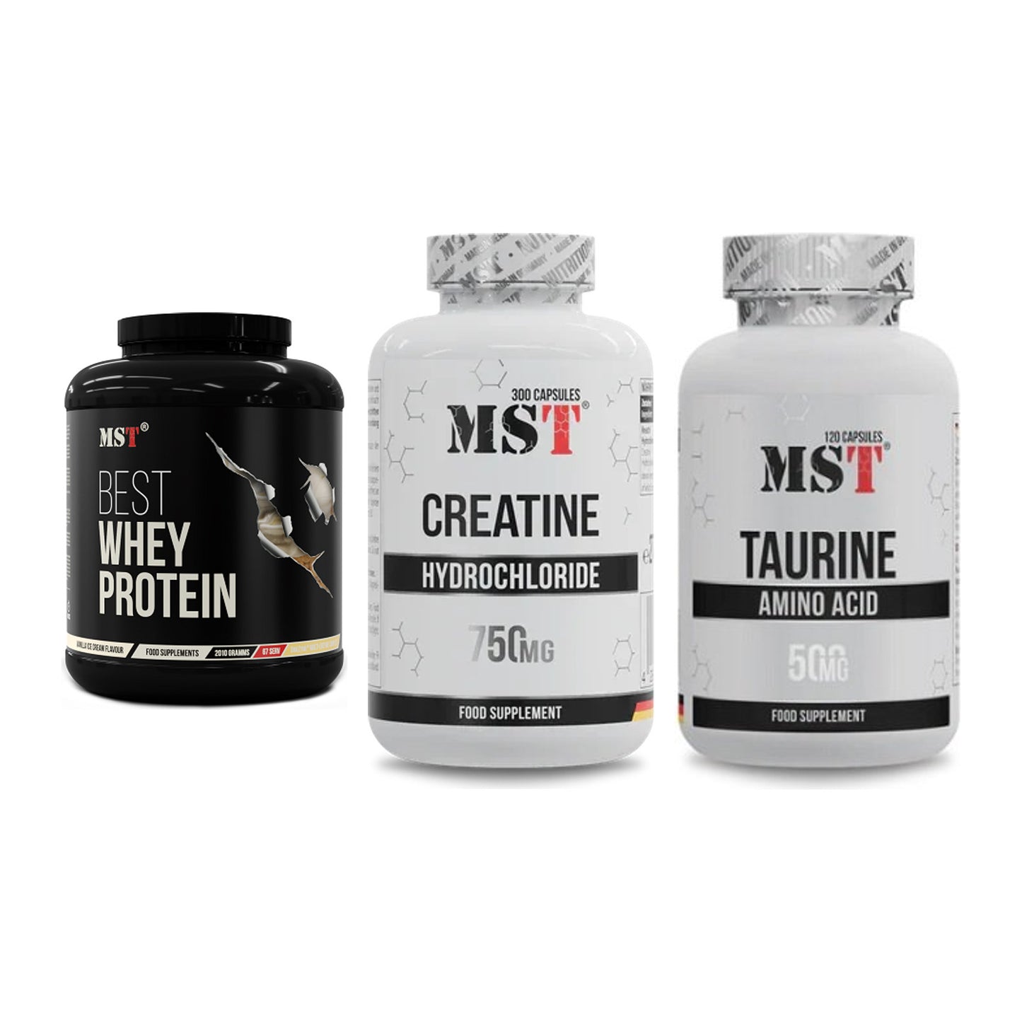 MST Marken-Trio: Best Whey + Creatine HCL + Taurine – alle enthaltenen Artikel
