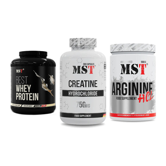 MST Marken-Trio: Best Whey Protein + Creatine HCL + Arginine HCL – alle enthaltenen Artikel