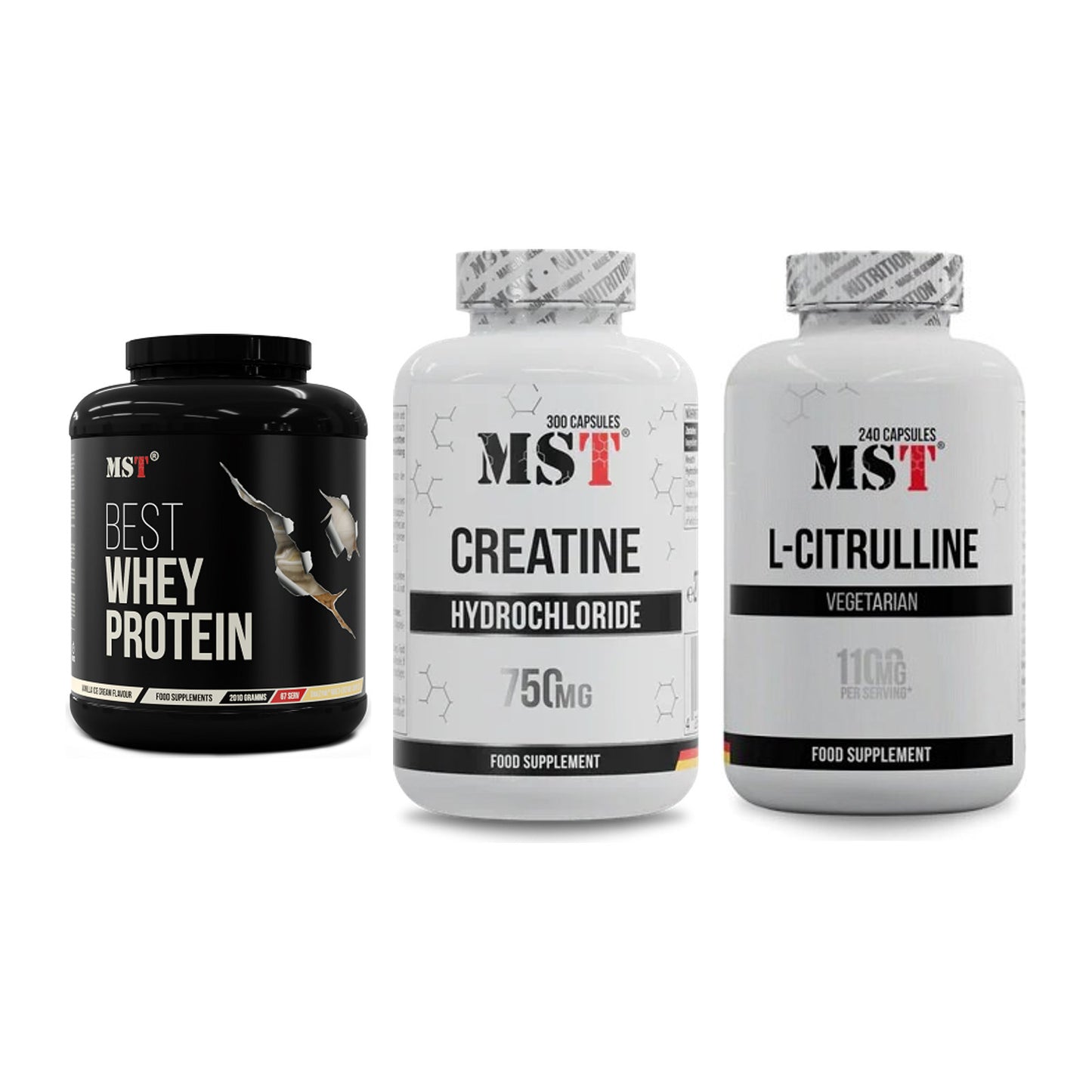 MST Marken-Trio: Best Whey Protein + Creatine HCL + Citrulline – alle enthaltenen Artikel