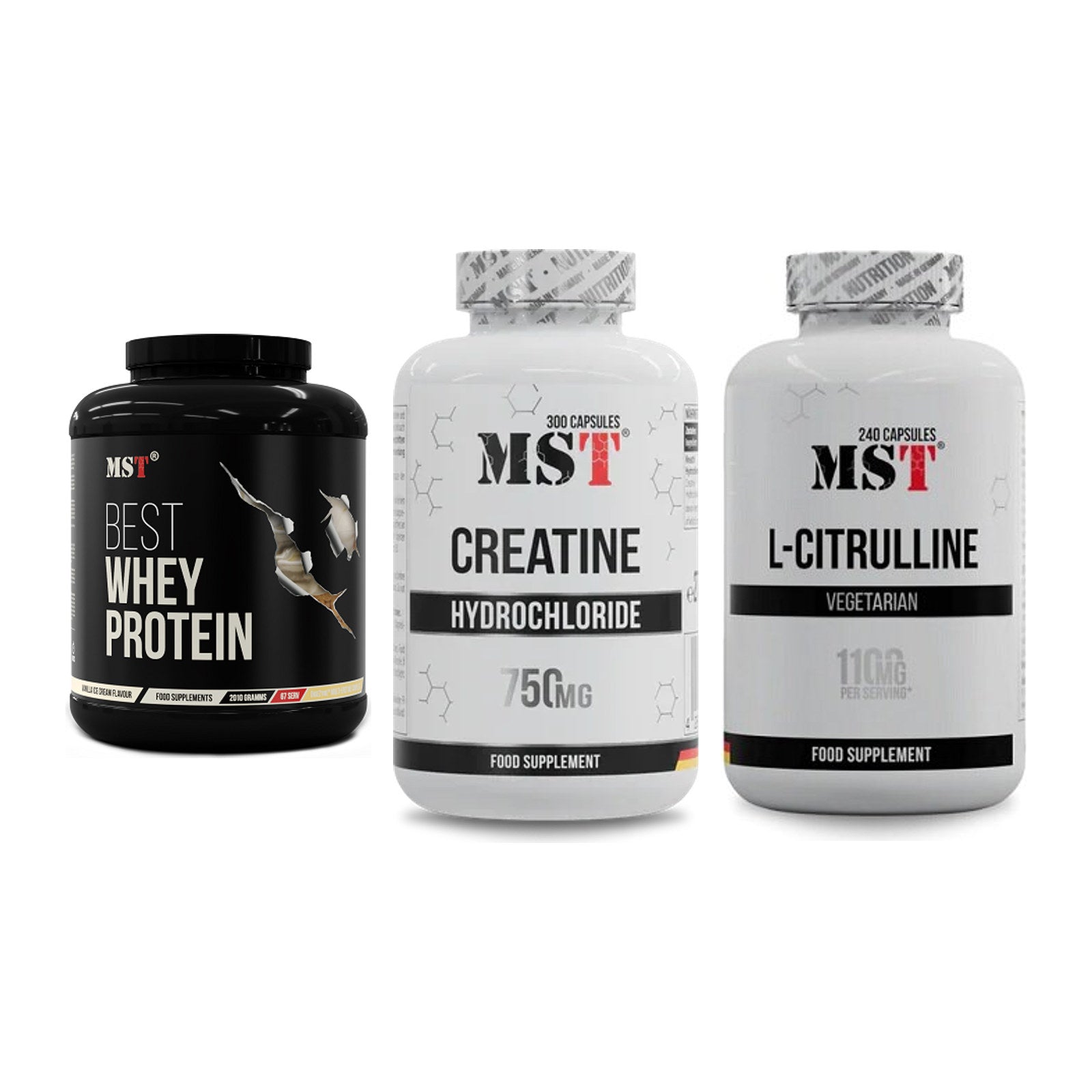 MST Marken-Trio: Best Whey Protein + Creatine HCL + Citrulline – alle enthaltenen Artikel