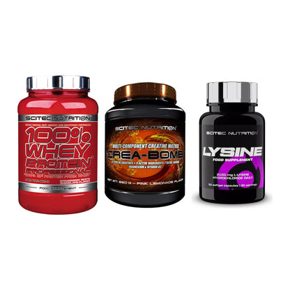 Scitec Nutrition Marken-Trio: 100% Whey + Crea-Bomb + 1 weitere – alle enthaltenen Artikel