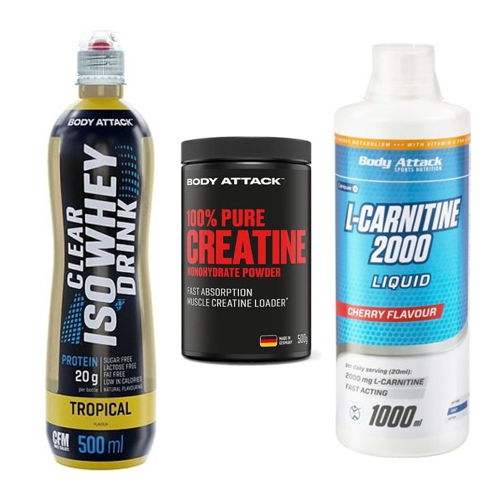 Body Attack Marken-Trio: Attack Clear + Attack 100% + Attack L-Carn – alle enthaltenen Artikel