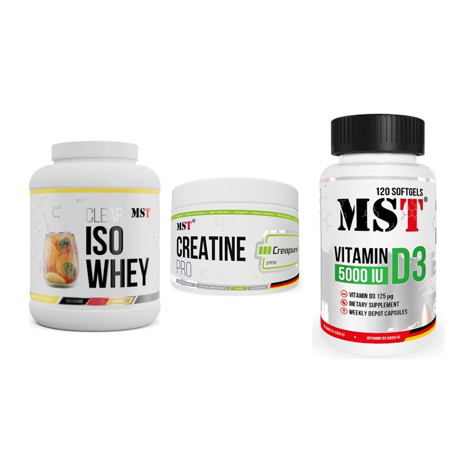 MST Marken-Trio: Iso Clear + Creatin Pro + Vitamin D3 – alle enthaltenen Artikel