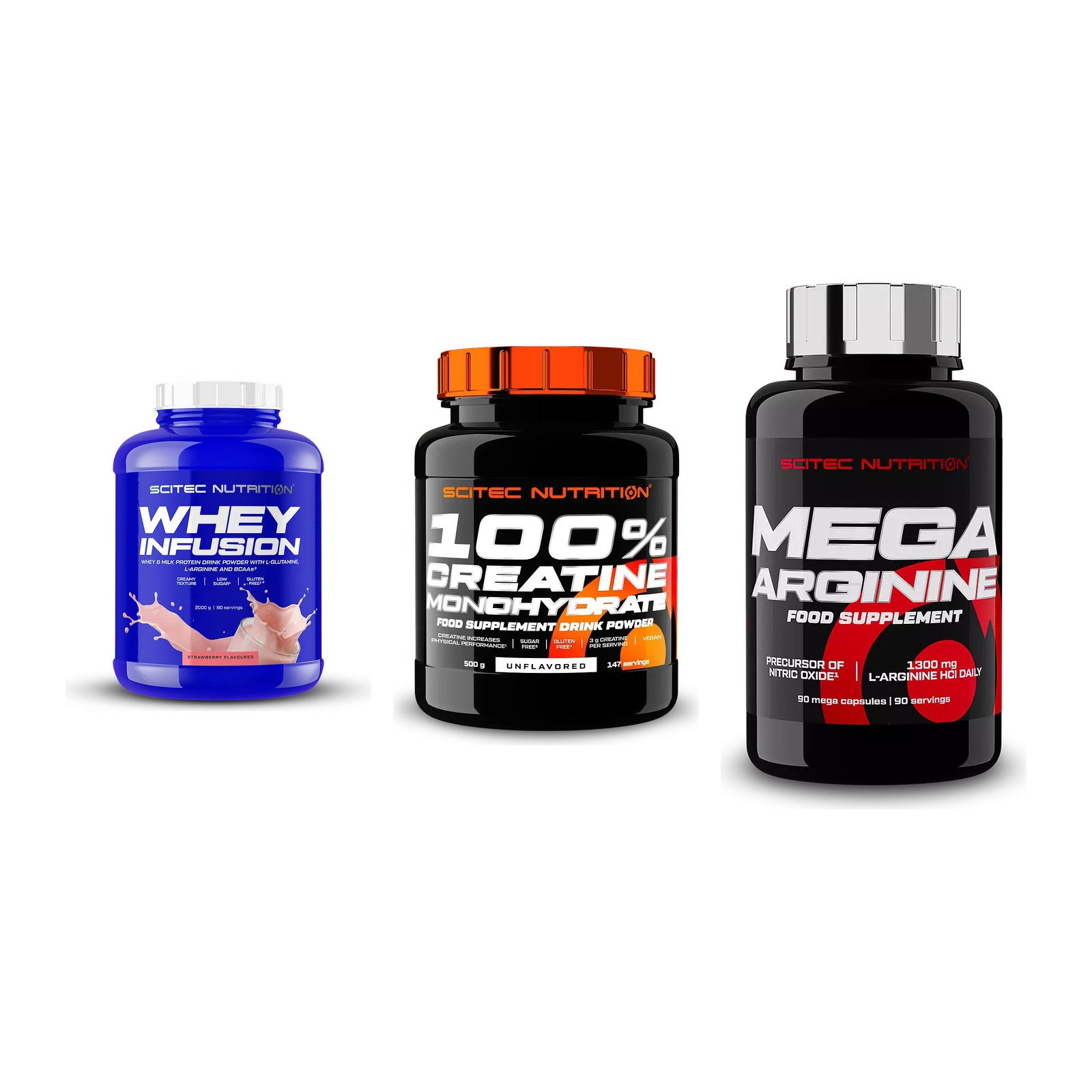 Scitec Nutrition Marken-Trio: Whey Infusio + Creatine + 1 weitere – alle enthaltenen Artikel