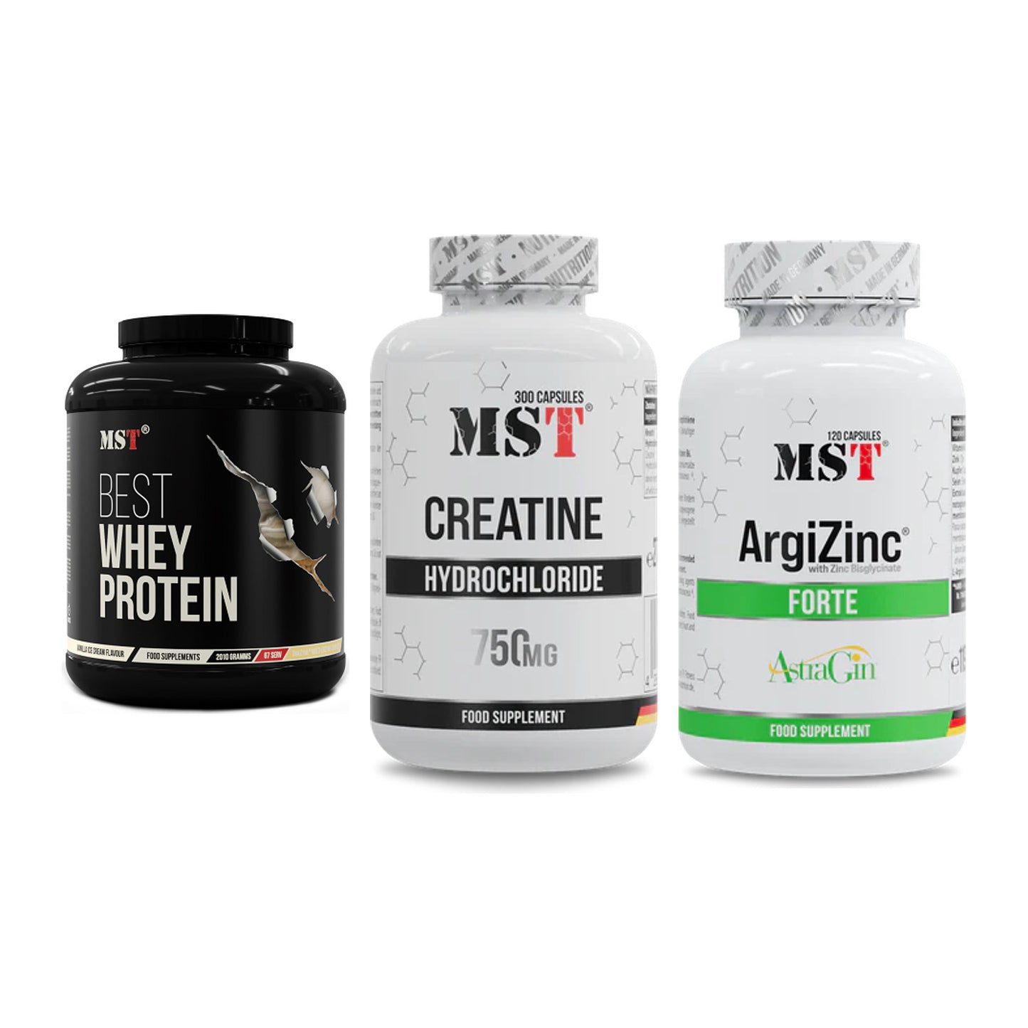 MST Marken-Trio: Best Whey Protein + Creatine HCL + ArgiZinc Forte – alle enthaltenen Artikel