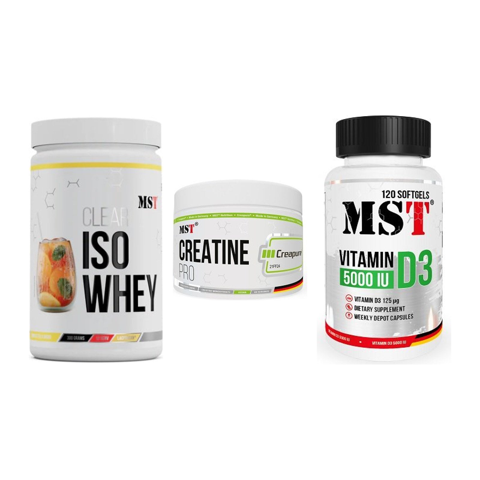 MST Marken-Trio: Iso Clear + Creatin Pro + Vitamin D3 – alle enthaltenen Artikel