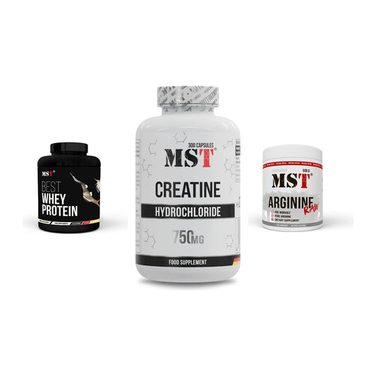 MST Marken-Trio: Best Whey Protein + Creatine HCL + Arginine RAW – alle enthaltenen Artikel
